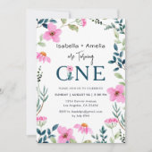 ツインズ1st誕生日パーティーワイルドフラワーテーマ 招待状 (正面)