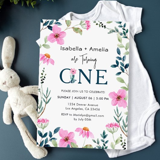 ツインズ1st誕生日パーティーワイルドフラワーテーマ 招待状