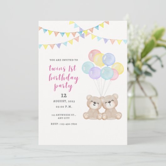 ツインズ1st誕生日パーティー 招待状 (スタンド正面)