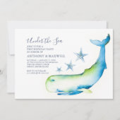 ツインズ1thバースデーウォーターカラーホエールヒトデ 招待状 (正面)