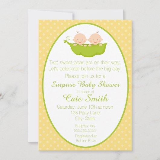 ツインズ2豆とポッドベビーシャワー招待状 招待状 (正面)