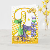 ツインズ2ndバースデーカード – かわいい小さなドラゴン カード (黄色い花)