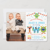 ツインズ2th誕生日リトルモンスター誕生日の写真 招待状 (正面)