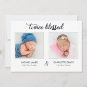 ツインズ フォト アナウンスメント カード 2倍の祝福 (正面)