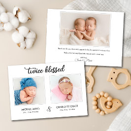 ツインズ フォト アナウンスメント カード 2倍の祝福