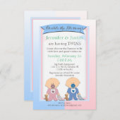 ツインズ・ベビー・シャワー・ブルー・アンド・ピンク・ブランケット(ジェン) 招待状 (正面/裏面)