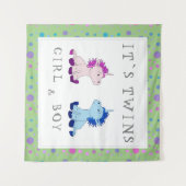 ツインズ ユニコーン ピンクとブルー ベビーシャワー タペストリー (正面(横))