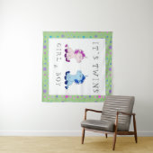 ツインズ ユニコーン ピンクとブルー ベビーシャワー タペストリー (インサイチュ(横))