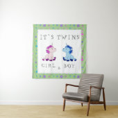 ツインズ ユニコーン ピンクとブルー ベビーシャワー タペストリー (インサイチュ)