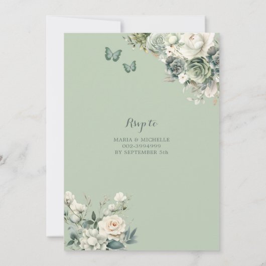 ツインセージグリーンとアイボリーキンセアニラプリンセス 招待状 (裏面)