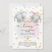 ツインゾウ男の子の女の子の赤ちゃんシャワーぼほ 招待状 (正面)