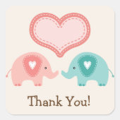 ツインゾウ赤ちゃんシャワーありがとう スクエアシール (正面)