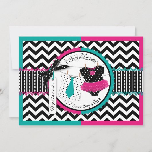 ツインタイツチュシェブロン赤ちゃんシャワー 招待状 (正面)