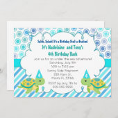 ツインタートル招待状ガールボーイバースデーパーティー 招待状 (正面/裏面)