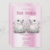 ツインダックスピンクフローラベビーシャワー招待状 招待状 (正面/裏面)