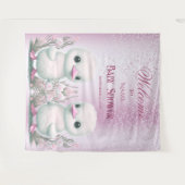 ツインダックスピンクフローラ背景 タペストリー (正面(横))