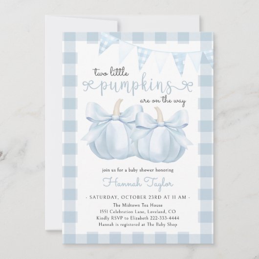 ツインツインズリトルカボキンブルーボウベビーシャワー 招待状 (正面)