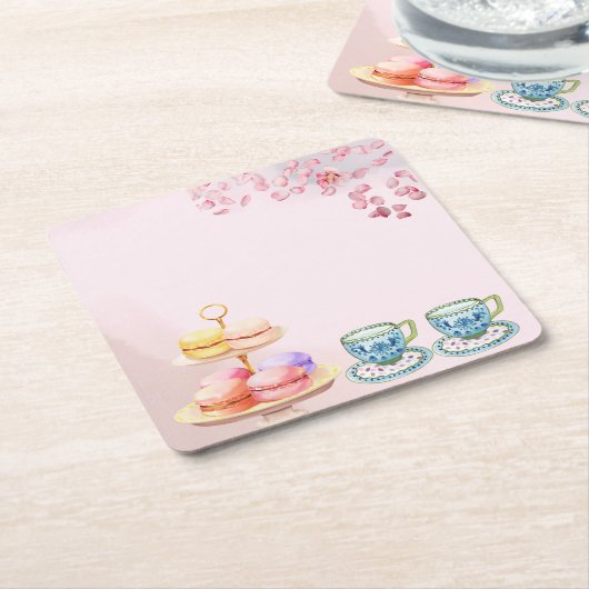 ツインツインベビーシャワー用お茶 スクエアペーパーコースター (アングル)