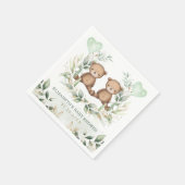 ツインテディが緑の金ゴールドバルーン赤ちゃんシャワーを負担 スタンダードカクテルナプキン (角)