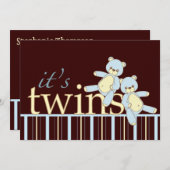 ツインテディベアボーイズベビーシャワー招待状 招待状 (正面/裏面)