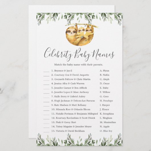 ツインナマズ赤ちゃんシャワー有名人赤ちゃんネームゲーム (正面/裏面)