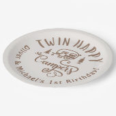 ツインハッピーキャンパーズブラウンミニマリスト1st誕生日 ペーパープレート (アングル)