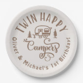 ツインハッピーキャンパーズブラウンミニマリスト1st誕生日 ペーパープレート (正面)