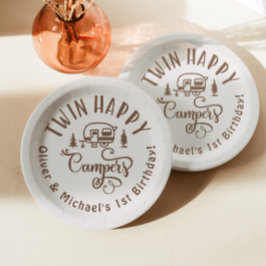 ツインハッピーキャンパーズブラウンミニマリスト1st誕生日 ペーパープレート