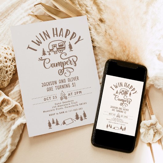 ツインハッピーキャンパーズボーイフォレスト1歳の誕生日 招待状