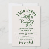 ツインハッピーキャンパーズボーイフォレスト1歳の誕生日 招待状 (正面)