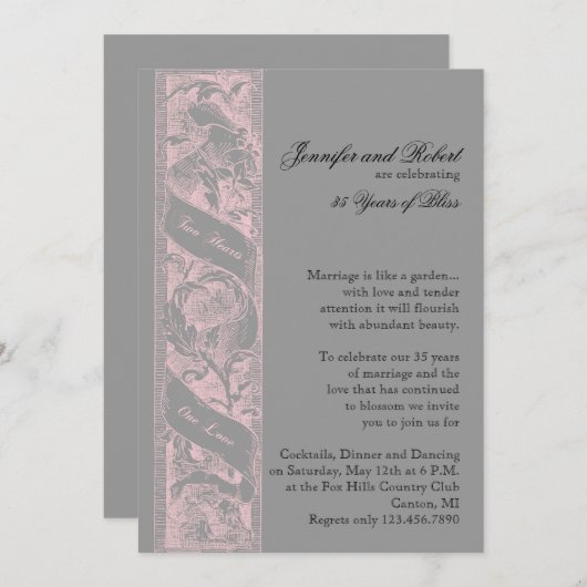 ツインハーツ ワンラブ ウェディングアニバーサリー 招待状 (正面/裏面)