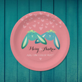 ツインバニーズベビーシャワーオンパステルピンクパーティー ペーパープレート