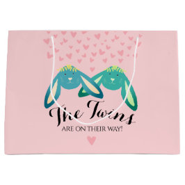ツインバニーズベビーシャワーキュートパステルピンクパーティー ラージペーパーバッグ