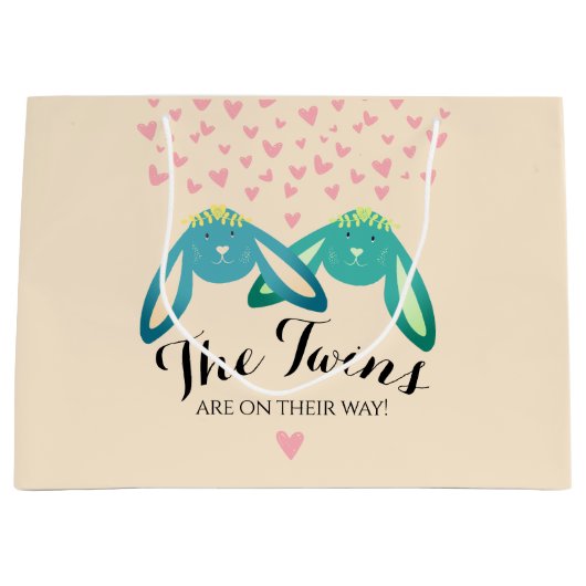 ツインバニーラブリーベビーシャワーライトイエローパーティー ラージペーパーバッグ (正面)