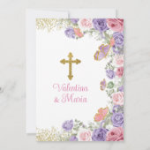 ツインバプテスマと誕生日パープルとピンクフローラ 招待状 (裏面)