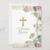 ツインバプテスマ&第1誕生日セージグリーンピンクフローラ 招待状 (裏面)