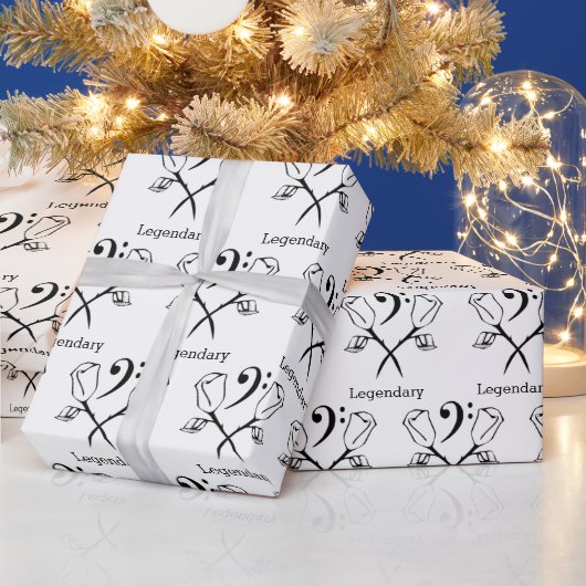 ツインバラとベースクレフ、 音符記号 ラッピングペーパー (クリスマス)