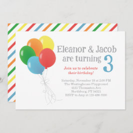 ツインバルーン誕生日招待状クラシックパーティー 招待状