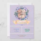 ツインバンニースパープルフローラ誕生日パーティー招待状 (正面)