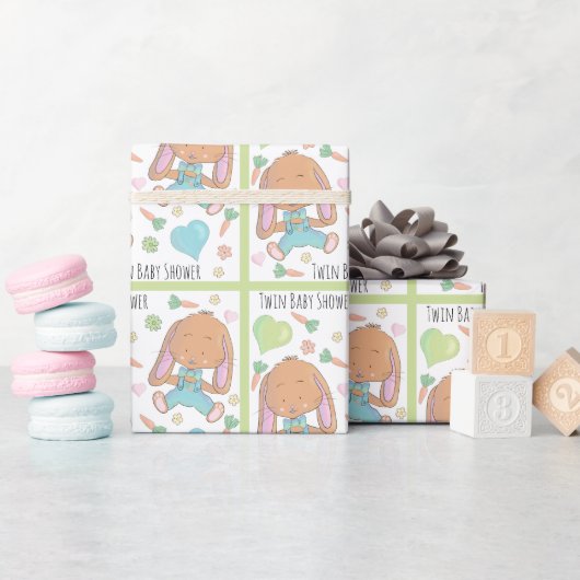 ツインバンニー春ベビーシャワーラッピング紙 ラッピングペーパー (ベビーシャワー)