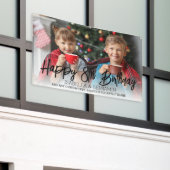 ツインバースデーパーティーの子供たち任意の年齢のカスタム写真 横断幕 (ビルの外側)