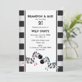 ツインバースデーパーティーピンクとブルーシマウマ 招待状 (スタンド正面)