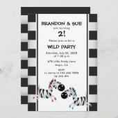 ツインバースデーパーティーピンクとブルーシマウマ 招待状 (正面/裏面)