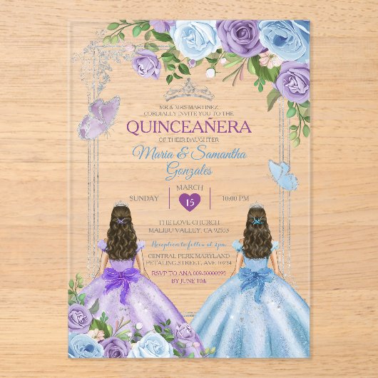 ツインパープルとブルーバタフライシルバーキンセアニラ アクリル招待状 (正面)