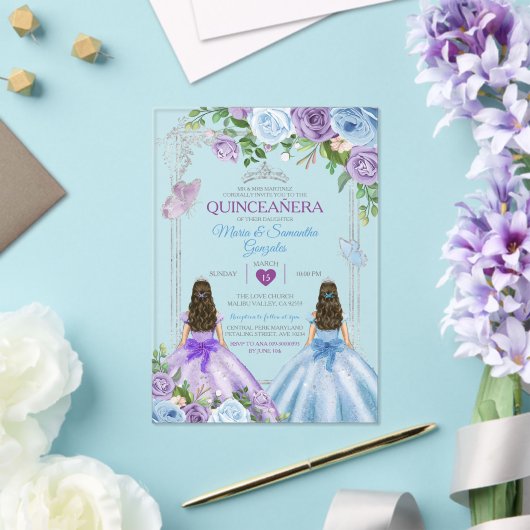 ツインパープルとブルーバタフライシルバーキンセアニラ アクリル招待状 (インサイチュ (ウェディング))