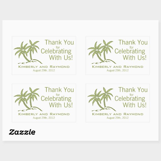 ツインパームツリーズグリーントロピカル 長方形シール (シート)