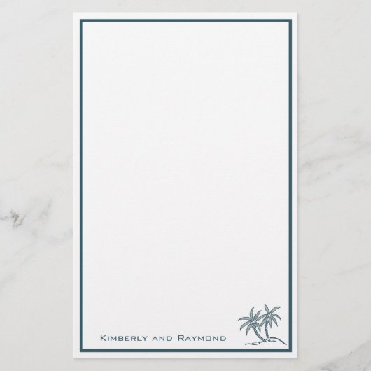ツインパームツリートロピカルブルーパーソナライズされた 便箋 (正面)