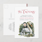 ツインピンクのスクリプトエレガントスワンベビーシャワー インビテーションポストカード (正面/裏面)