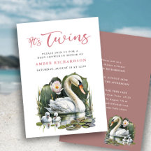 ツインピンクのスクリプトエレガントスワンベビーシャワー