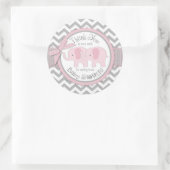 ツインピンクのゾウ灰色の白いシェブロンありがとう ラウンドシール (バッグ)